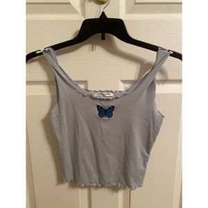 Caution To The Wind Blue Ribbed Crop Top